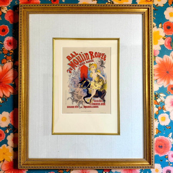 Jules Cheret Bal au Moulin Rouge Framed Art Paris France Dancing 22" x 18" READ - Picture 1 of 16